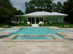 Travertine tile pool deck